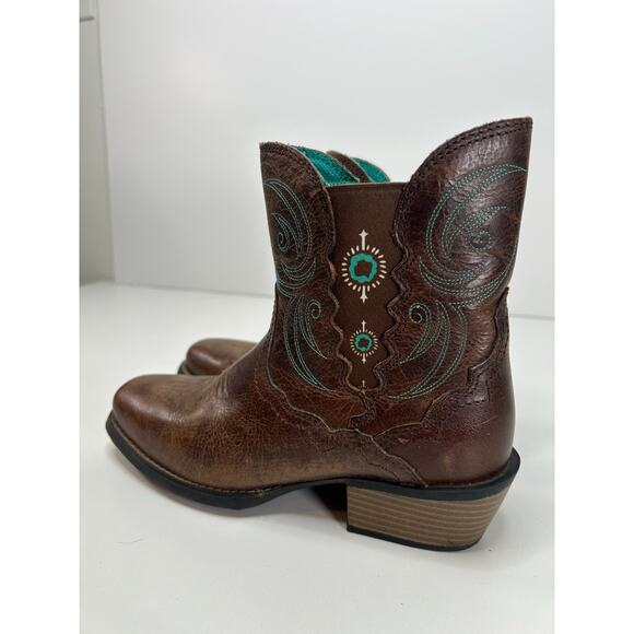 Justin Boots L9514 Womens Chellie Ankle Boots Brown Turquoise Size 7B Western - Picture 2 of 10